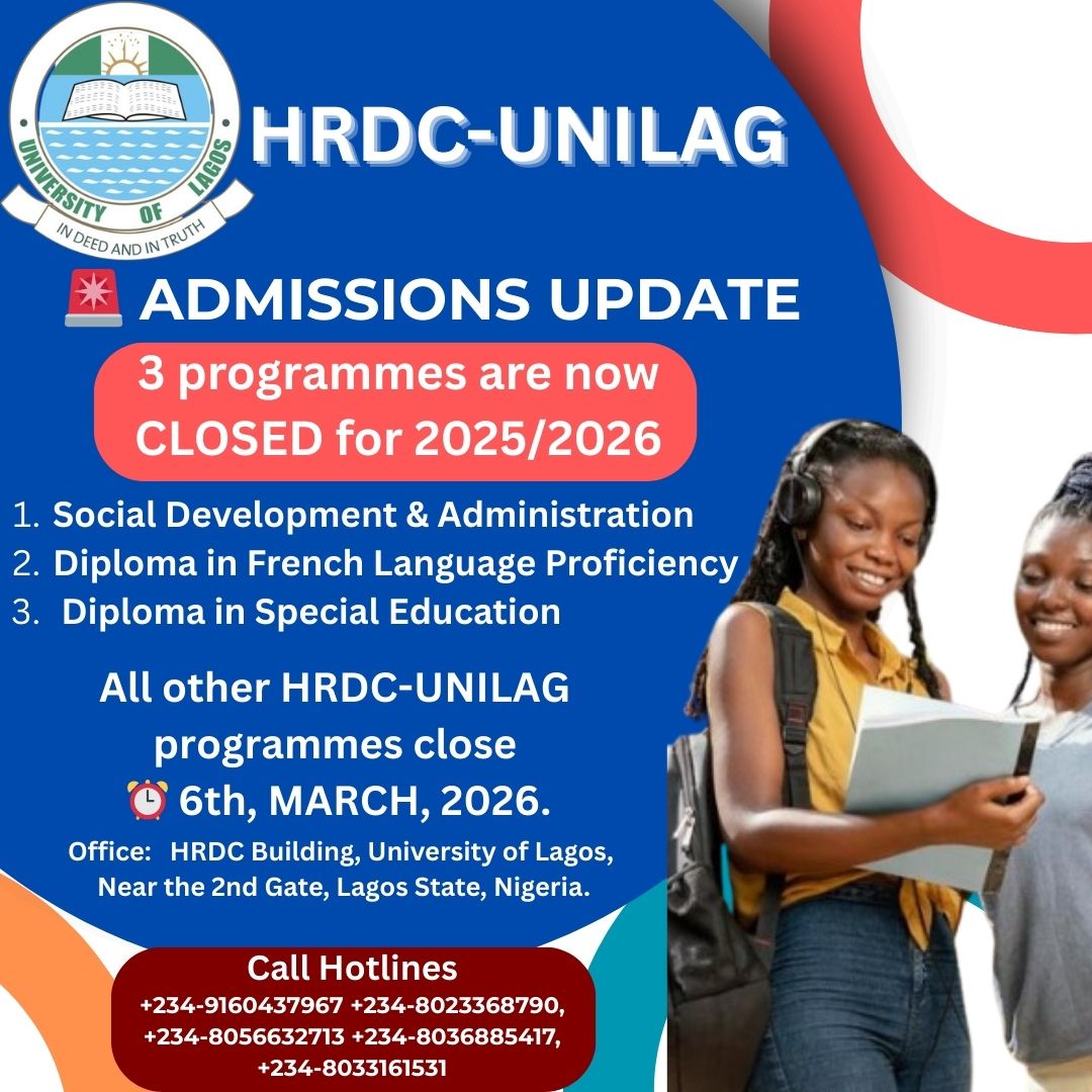 Admission into the following 2025/2026 programmes is now CLOSED: